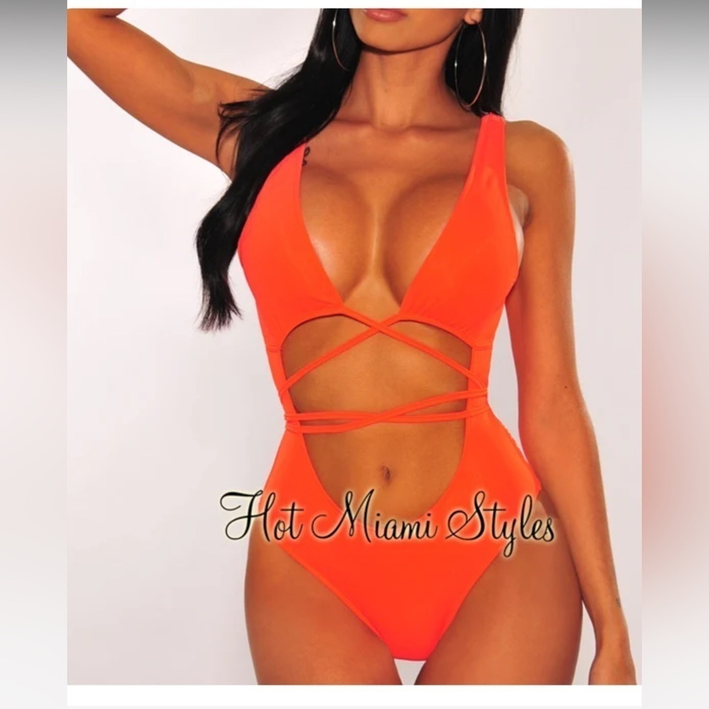 Hot Miami Styles Strappy Orange Swimsuit